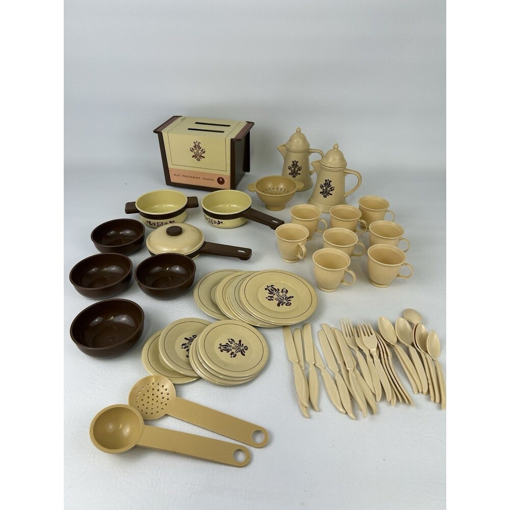 Vintage Ohio Art Pfaltzgraff Village Play Kitchen Toy Set Plates Toaster Big Lot